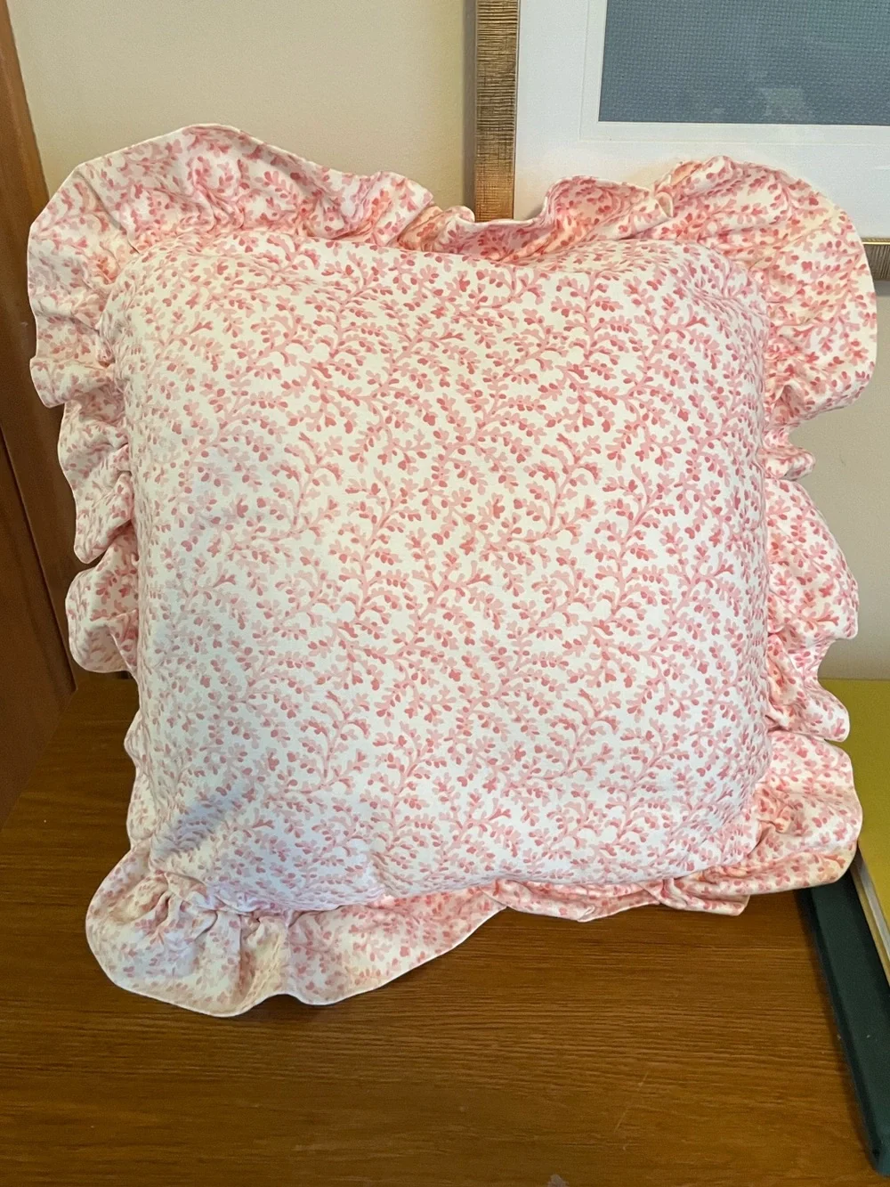 Vintage Set of 2 Pink Floral Ruffle Throw Pillows